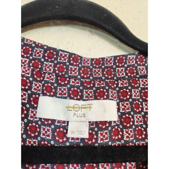 Loft Women's Multicolor Geometric Printed Keyhole Neck Sleeveless Blouse Size 16 - Picture 3 of 6